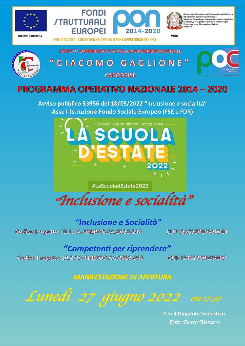 APERTURA MANIFESTAZIONE SCUOLA ESTATE 2022